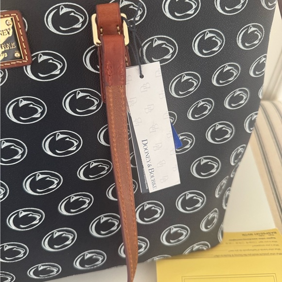 Dooney & Bourke Navy and Brown Logo Tote - Picture 4 of 12